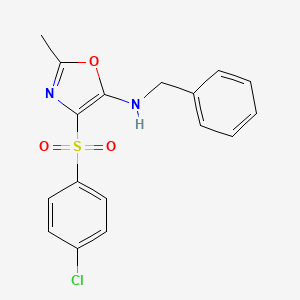 molecular formula C17H15ClN2O3S B2890349 N-benzyl-4-(4-chlorophenyl)sulfonyl-2-methyl-1,3-oxazol-5-amine CAS No. 301158-87-2