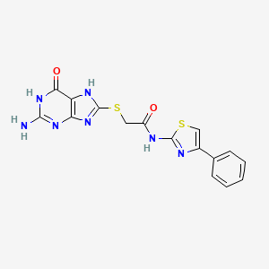 molecular formula C16H13N7O2S2 B2890350 2-[(2-amino-6-oxo-3,7-dihydropurin-8-yl)sulfanyl]-N-(4-phenyl-1,3-thiazol-2-yl)acetamide CAS No. 433238-73-4