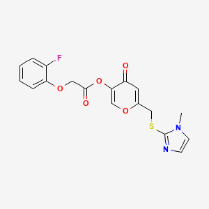molecular formula C18H15FN2O5S B2890351 6-(((1-methyl-1H-imidazol-2-yl)thio)methyl)-4-oxo-4H-pyran-3-yl 2-(2-fluorophenoxy)acetate CAS No. 896310-81-9