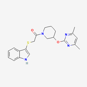 molecular formula C21H24N4O2S B2890361 2-((1H-indol-3-yl)thio)-1-(3-((4,6-dimethylpyrimidin-2-yl)oxy)piperidin-1-yl)ethanone CAS No. 2034396-58-0