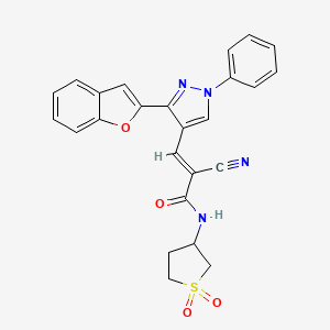 molecular formula C25H20N4O4S B2890408 (E)-3-[3-(1-benzofuran-2-yl)-1-phenylpyrazol-4-yl]-2-cyano-N-(1,1-dioxothiolan-3-yl)prop-2-enamide CAS No. 956625-85-7