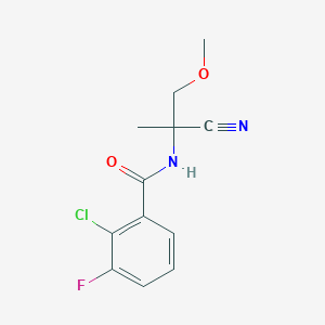 molecular formula C12H12ClFN2O2 B2890428 2-chloro-N-(1-cyano-2-methoxy-1-methylethyl)-3-fluorobenzamide CAS No. 1445372-49-5