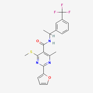 molecular formula C20H18F3N3O2S B2890490 2-(furan-2-yl)-4-methyl-6-(methylsulfanyl)-N-{1-[3-(trifluoromethyl)phenyl]ethyl}pyrimidine-5-carboxamide CAS No. 949442-96-0