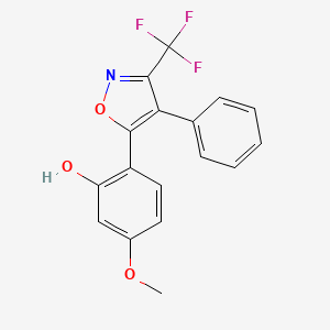 molecular formula C17H12F3NO3 B2890500 5-Methoxy-2-(4-phenyl-3-(trifluoromethyl)isoxazol-5-yl)phenol CAS No. 77200-45-4