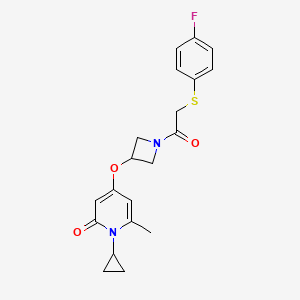 molecular formula C20H21FN2O3S B2890506 1-cyclopropyl-4-((1-(2-((4-fluorophenyl)thio)acetyl)azetidin-3-yl)oxy)-6-methylpyridin-2(1H)-one CAS No. 2034311-63-0