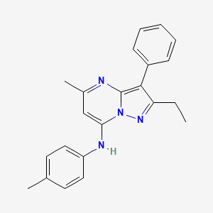 molecular formula C22H22N4 B2890508 2-ethyl-5-methyl-N-(4-methylphenyl)-3-phenylpyrazolo[1,5-a]pyrimidin-7-amine CAS No. 890619-97-3