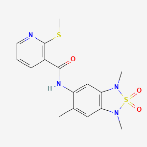 molecular formula C16H18N4O3S2 B2890518 2-(methylthio)-N-(1,3,6-trimethyl-2,2-dioxido-1,3-dihydrobenzo[c][1,2,5]thiadiazol-5-yl)nicotinamide CAS No. 2034405-57-5