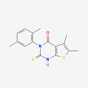 molecular formula C16H16N2OS2 B2890526 3-(2,5-dimethylphenyl)-5,6-dimethyl-2-sulfanyl-3H,4H-thieno[2,3-d]pyrimidin-4-one CAS No. 731827-11-5