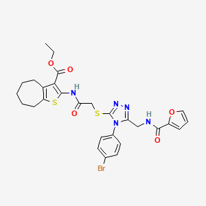 molecular formula C28H28BrN5O5S2 B2890546 ethyl 2-(2-((4-(4-bromophenyl)-5-((furan-2-carboxamido)methyl)-4H-1,2,4-triazol-3-yl)thio)acetamido)-5,6,7,8-tetrahydro-4H-cyclohepta[b]thiophene-3-carboxylate CAS No. 393806-13-8