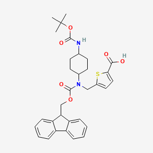 molecular formula C32H36N2O6S B2890554 5-[[9H-Fluoren-9-ylmethoxycarbonyl-[4-[(2-methylpropan-2-yl)oxycarbonylamino]cyclohexyl]amino]methyl]thiophene-2-carboxylic acid CAS No. 2138271-77-7