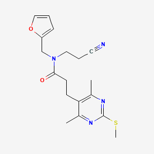molecular formula C18H22N4O2S B2890567 N-(2-cyanoethyl)-3-[4,6-dimethyl-2-(methylsulfanyl)pyrimidin-5-yl]-N-[(furan-2-yl)methyl]propanamide CAS No. 1240933-61-2