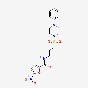 molecular formula C18H22N4O6S B2890569 5-硝基-N-(3-((4-苯基哌嗪-1-基)磺酰基)丙基)呋喃-2-甲酰胺 CAS No. 1020981-23-0