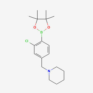 molecular formula C18H27BClNO2 B2890571 2-Chloro-4-(piperidinomethyl)phenylboronic acid, pinacol ester CAS No. 2096334-57-3