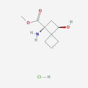 molecular formula C9H16ClNO3 B2890573 甲基 (1R,3R)-3-氨基-1-羟基螺[3.3]庚烷-3-羧酸盐；盐酸盐 CAS No. 2416218-47-6