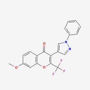 molecular formula C20H13F3N2O3 B2890588 7-methoxy-3-(1-phenyl-1H-pyrazol-4-yl)-2-(trifluoromethyl)-4H-chromen-4-one CAS No. 51412-22-7