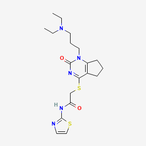 molecular formula C19H27N5O2S2 B2890599 2-((1-(3-(diethylamino)propyl)-2-oxo-2,5,6,7-tetrahydro-1H-cyclopenta[d]pyrimidin-4-yl)thio)-N-(thiazol-2-yl)acetamide CAS No. 898460-49-6