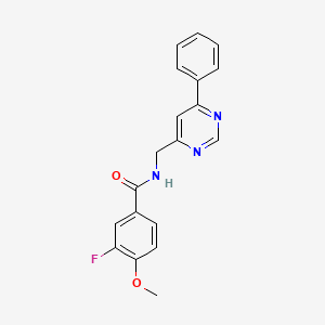 molecular formula C19H16FN3O2 B2890610 3-fluoro-4-methoxy-N-((6-phenylpyrimidin-4-yl)methyl)benzamide CAS No. 2319892-45-8