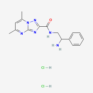 molecular formula C16H20Cl2N6O B2890612 N-(2-氨基-2-苯乙基)-5,7-二甲基-[1,2,4]三唑并[1,5-a]嘧啶-2-甲酰胺；二盐酸盐 CAS No. 1583199-65-8