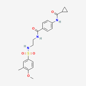 molecular formula C21H25N3O5S B2890619 4-cyclopropaneamido-N-[2-(4-methoxy-3-methylbenzenesulfonamido)ethyl]benzamide CAS No. 1091470-74-4