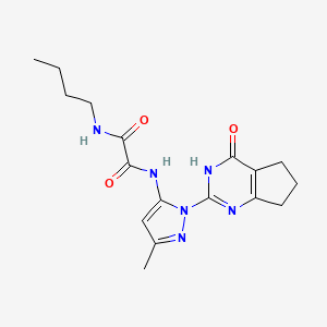 molecular formula C17H22N6O3 B2890637 N1-丁基-N2-(3-甲基-1-(4-氧代-4,5,6,7-四氢-3H-环戊并[d]嘧啶-2-基)-1H-吡唑-5-基)草酰胺 CAS No. 1014028-28-4