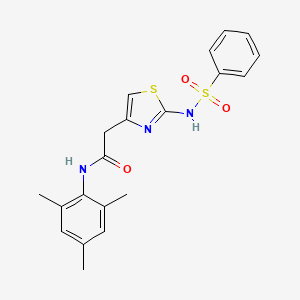 molecular formula C20H21N3O3S2 B2890657 N-mesityl-2-(2-(phenylsulfonamido)thiazol-4-yl)acetamide CAS No. 922130-53-8