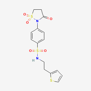 molecular formula C15H16N2O5S3 B2890669 4-(1,1-dioxido-3-oxoisothiazolidin-2-yl)-N-(2-(thiophen-2-yl)ethyl)benzenesulfonamide CAS No. 1011621-92-3