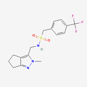 molecular formula C16H18F3N3O2S B2890674 N-((2-methyl-2,4,5,6-tetrahydrocyclopenta[c]pyrazol-3-yl)methyl)-1-(4-(trifluoromethyl)phenyl)methanesulfonamide CAS No. 2034603-44-4