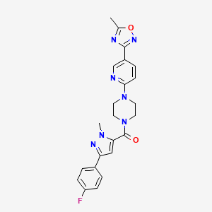 molecular formula C23H22FN7O2 B2890689 (3-(4-fluorophenyl)-1-methyl-1H-pyrazol-5-yl)(4-(5-(5-methyl-1,2,4-oxadiazol-3-yl)pyridin-2-yl)piperazin-1-yl)methanone CAS No. 1396759-22-0
