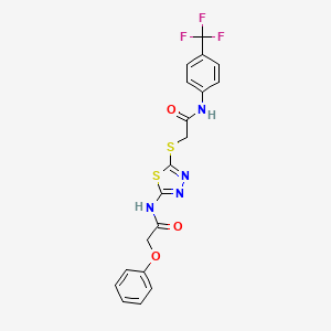 molecular formula C19H15F3N4O3S2 B2890691 N-(5-((2-oxo-2-((4-(trifluoromethyl)phenyl)amino)ethyl)thio)-1,3,4-thiadiazol-2-yl)-2-phenoxyacetamide CAS No. 897757-87-8