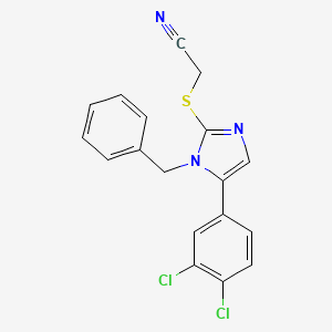 molecular formula C18H13Cl2N3S B2890722 2-((1-苄基-5-(3,4-二氯苯基)-1H-咪唑-2-基)硫代)乙腈 CAS No. 1207042-71-4