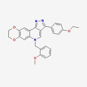 molecular formula C28H25N3O4 B2890745 3-(4-ethoxyphenyl)-5-(2-methoxybenzyl)-8,9-dihydro-5H-[1,4]dioxino[2,3-g]pyrazolo[4,3-c]quinoline CAS No. 872198-50-0