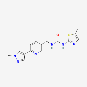 molecular formula C15H16N6OS B2890768 1-((6-(1-methyl-1H-pyrazol-4-yl)pyridin-3-yl)methyl)-3-(5-methylthiazol-2-yl)urea CAS No. 2034609-46-4