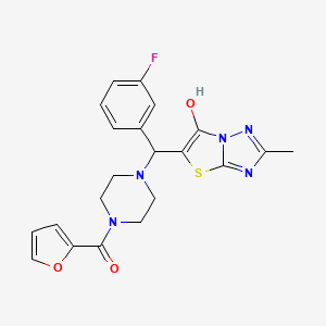 molecular formula C21H20FN5O3S B2890793 (4-((3-Fluorophenyl)(6-hydroxy-2-methylthiazolo[3,2-b][1,2,4]triazol-5-yl)methyl)piperazin-1-yl)(furan-2-yl)methanone CAS No. 851810-58-7