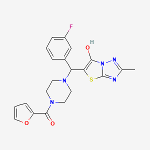 molecular formula C21H20FN5O3S B2890793 (4-((3-氟苯基)(6-羟基-2-甲基噻唑并[3,2-b][1,2,4]三唑-5-基)甲基)哌嗪-1-基)(呋喃-2-基)甲苯酮 CAS No. 851810-58-7