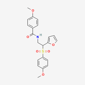 molecular formula C21H21NO6S B2890799 N-{2-(2-呋喃基)-2-[(4-甲氧基苯基)磺酰基]乙基}-4-甲氧基苯甲酰胺 CAS No. 946243-06-7