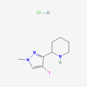 molecular formula C9H15ClIN3 B2890813 2-(4-碘-1-甲基-1H-吡唑-3-基)哌啶盐酸盐 CAS No. 2225143-94-0