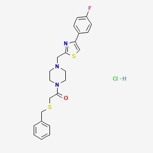 molecular formula C23H25ClFN3OS2 B2890850 2-(Benzylthio)-1-(4-((4-(4-fluorophenyl)thiazol-2-yl)methyl)piperazin-1-yl)ethanone hydrochloride CAS No. 1216553-69-3