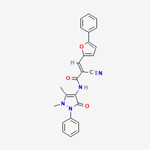 molecular formula C25H20N4O3 B2890862 (E)-2-cyano-N-(1,5-dimethyl-3-oxo-2-phenyl-2,3-dihydro-1H-pyrazol-4-yl)-3-(5-phenylfuran-2-yl)acrylamide CAS No. 303794-06-1
