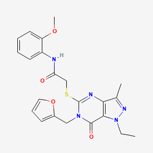 molecular formula C22H23N5O4S B2890865 2-((1-乙基-6-(呋喃-2-基甲基)-3-甲基-7-氧代-6,7-二氢-1H-吡唑并[4,3-d]嘧啶-5-基)硫代)-N-(2-甲氧基苯基)乙酰胺 CAS No. 1359311-50-4