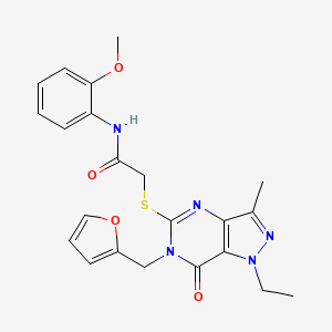 molecular formula C22H23N5O4S B2890865 2-({1-ethyl-6-[(furan-2-yl)methyl]-3-methyl-7-oxo-1H,6H,7H-pyrazolo[4,3-d]pyrimidin-5-yl}sulfanyl)-N-(2-methoxyphenyl)acetamide CAS No. 1359311-50-4