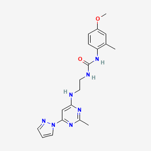 molecular formula C19H23N7O2 B2890870 1-(4-甲氧基-2-甲基苯基)-3-(2-((2-甲基-6-(1H-吡唑-1-基)嘧啶-4-基)氨基)乙基)脲 CAS No. 1172932-96-5