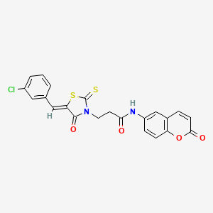 molecular formula C22H15ClN2O4S2 B2890878 3-[(5Z)-5-(3-chlorobenzylidene)-4-oxo-2-thioxo-1,3-thiazolidin-3-yl]-N-(2-oxo-2H-chromen-6-yl)propanamide CAS No. 900135-49-1