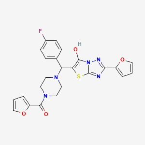 molecular formula C24H20FN5O4S B2890879 (4-((4-Fluorophenyl)(2-(furan-2-yl)-6-hydroxythiazolo[3,2-b][1,2,4]triazol-5-yl)methyl)piperazin-1-yl)(furan-2-yl)methanone CAS No. 887222-26-6