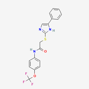 molecular formula C18H14F3N3O2S B2890895 2-((5-phenyl-1H-imidazol-2-yl)thio)-N-(4-(trifluoromethoxy)phenyl)acetamide CAS No. 942009-31-6