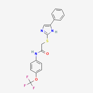 molecular formula C18H14F3N3O2S B2890895 2-[(5-phenyl-1H-imidazol-2-yl)sulfanyl]-N-[4-(trifluoromethoxy)phenyl]acetamide CAS No. 942009-31-6