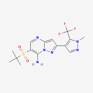 molecular formula C15H17F3N6O2S B2890904 6-(Tert-butylsulfonyl)-2-[1-methyl-5-(trifluoromethyl)-1H-pyrazol-4-YL]pyrazolo[1,5-A]pyrimidin-7-amine CAS No. 955964-63-3
