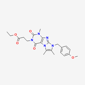 molecular formula C23H27N5O5 B2890910 3-(8-(4-甲氧基苄基)-1,6,7-三甲基-2,4-二氧代-1H-咪唑并[2,1-f]嘌呤-3(2H,4H,8H)-基)丙酸乙酯 CAS No. 896302-71-9