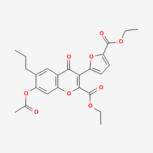 molecular formula C24H24O9 B2890913 7-乙酰氧基-3-(5-乙氧基羰基呋喃-2-基)-4-氧代-6-丙基色满-2-羧酸乙酯 CAS No. 299951-58-9