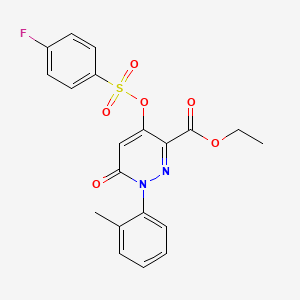 molecular formula C20H17FN2O6S B2890915 Ethyl 4-(((4-fluorophenyl)sulfonyl)oxy)-6-oxo-1-(o-tolyl)-1,6-dihydropyridazine-3-carboxylate CAS No. 899959-35-4