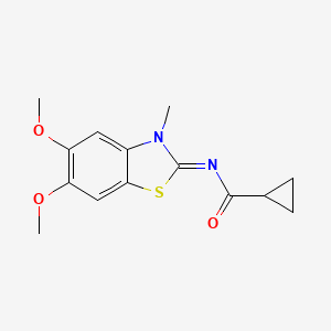 molecular formula C14H16N2O3S B2890925 N-(5,6-dimethoxy-3-methyl-1,3-benzothiazol-2-ylidene)cyclopropanecarboxamide CAS No. 895434-20-5